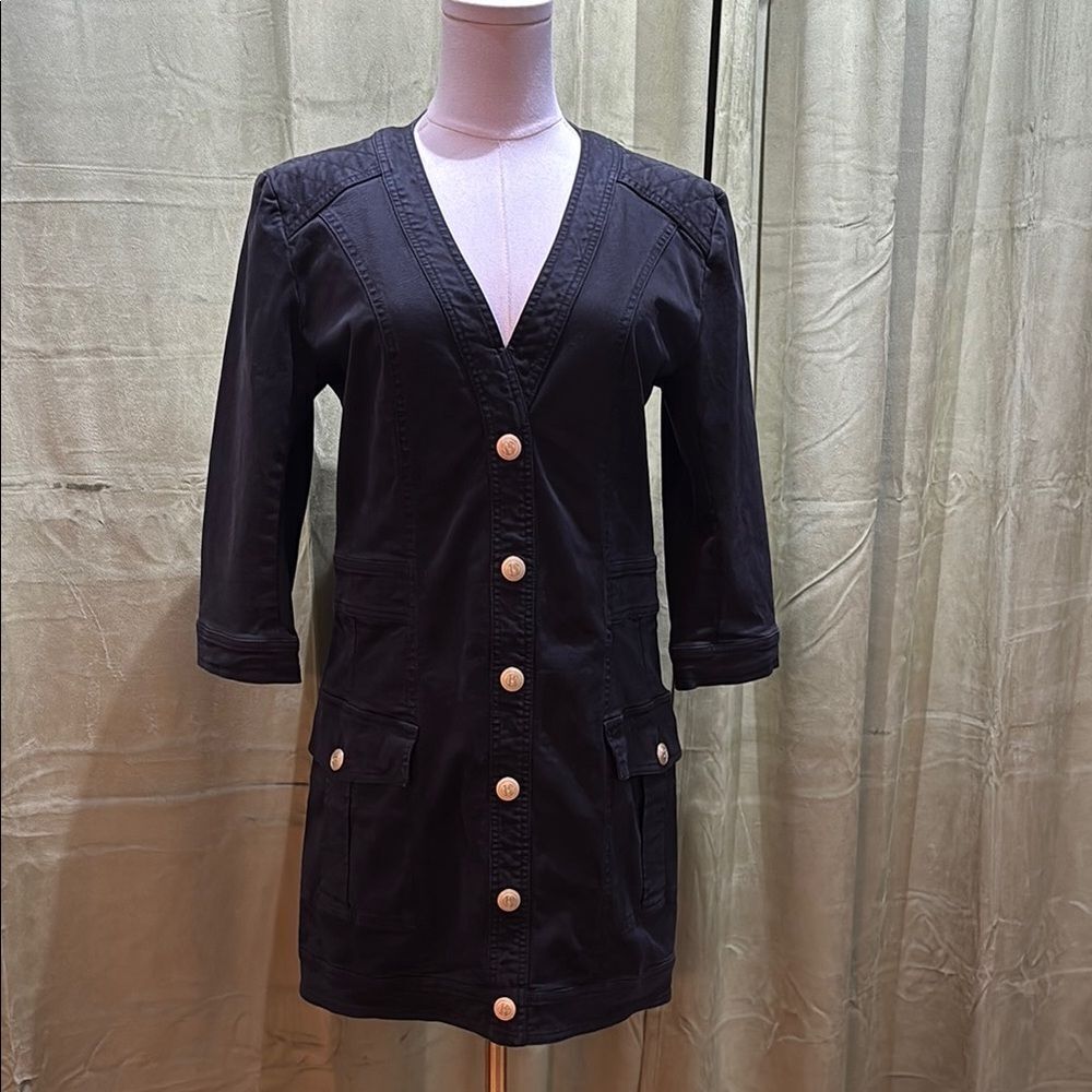 Balmain Black Mini Dress with Gold Buttons